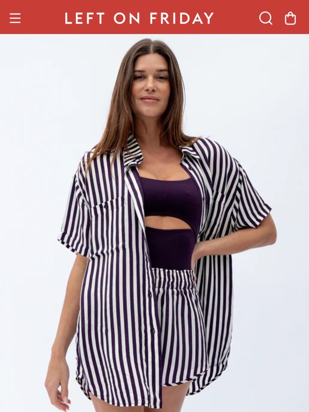 Left On Friday Black and White Striped Button-Down Shirt Beachwear Sports-silk